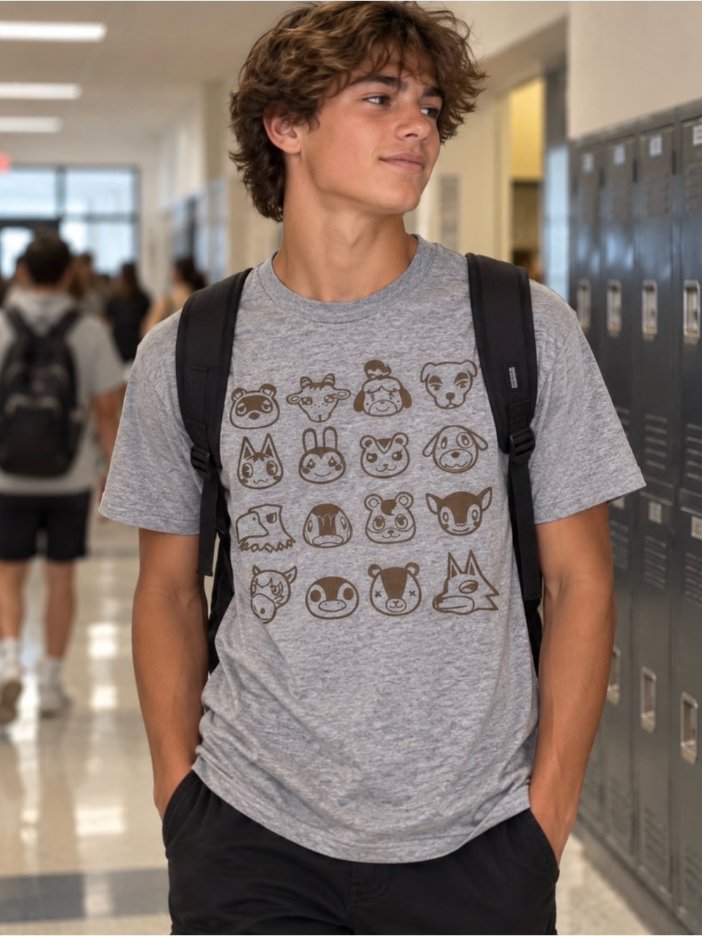 Gray Kids Graphic Tee with Brown Animal Icons